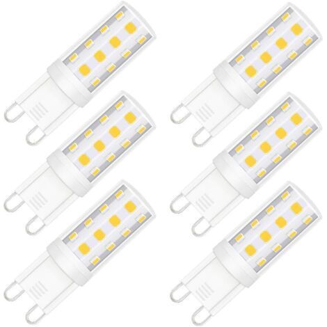 Led-g9-glühbirne, Entspricht Einer 40-watt-halogenlampe, Led-kronleuchterlampe Tageslicht 5000k, G9-fassung Mit Zwei Stiften, Dimmbar 3w 120v, 380 Lumen, 6er-pack