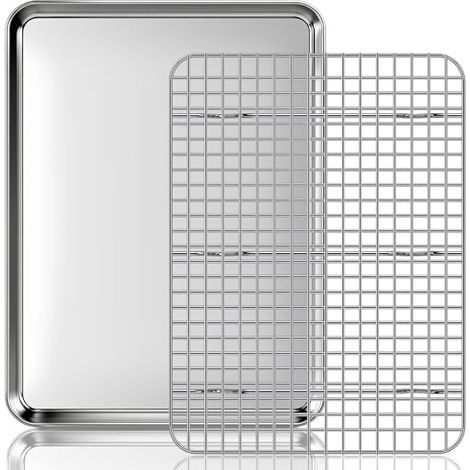 Kochplatte Mit Kühlrost: Ein Set Aus Backblechen Und Rosten Aus Edelstahl, Backblech Für Braten, Hausküche, Grill, 40,5x30,5x2,5cm