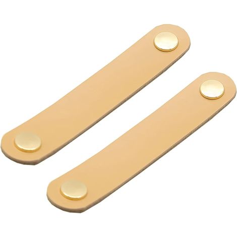 Set Aus 2 Schrankgriffen Aus Messing Und Kaki-farbenem Leder, Länge 130 Mm, Mit Schrauben, Geeignet Für Schränke Und Küchen