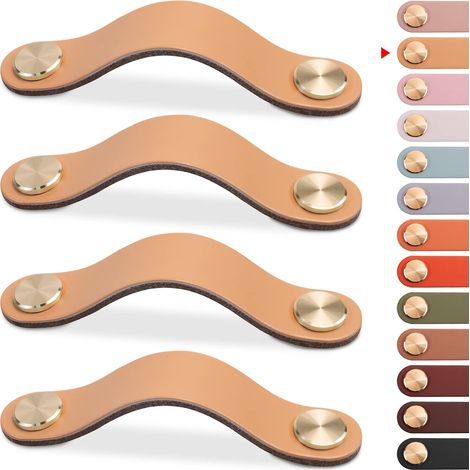 4er-set Schrankgriffe Aus Messing Und Khakifarbenem Leder, 130 Mm Lang, Mit Schrauben, Geeignet Für Schränke Und Küchen