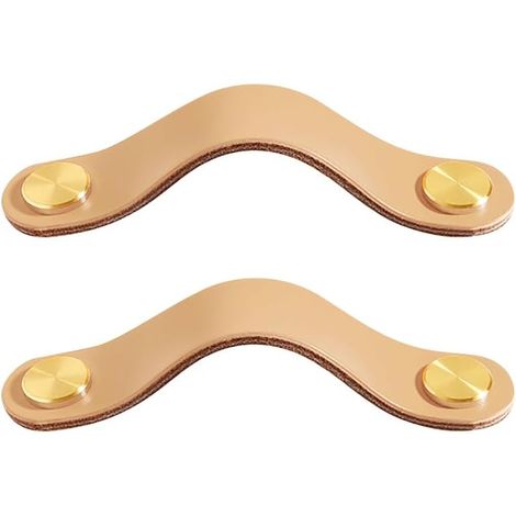 2er-set Schrankgriffe Aus Messing Und Khakifarbenem Leder, 190 Mm Lang, Mit Schrauben, Geeignet Für Schränke Und Küchen