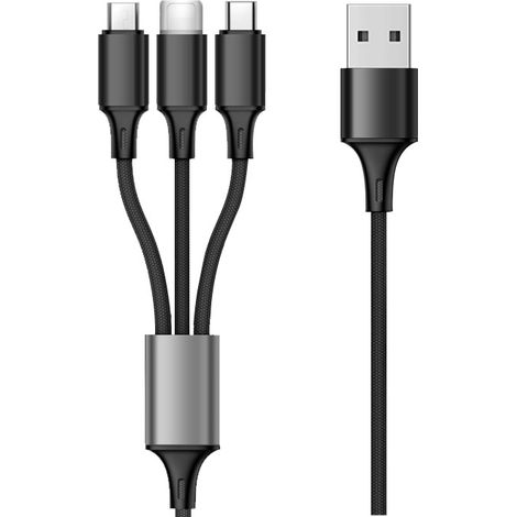 Multi-usb-kabel, 3-in-1-multi-ladekabel Aus Geflochtenem Nylon Mit Schnellladung - 1,2 M, Schwarz