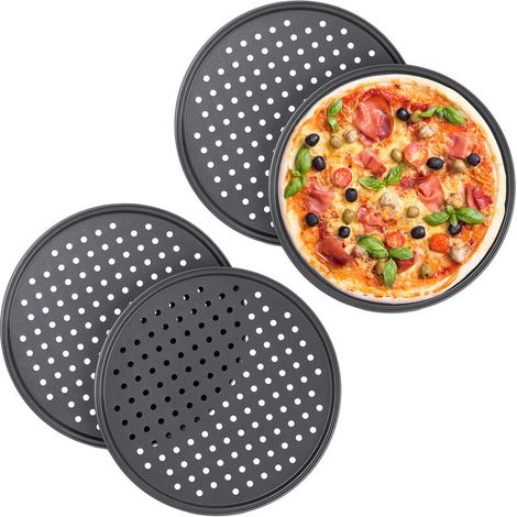 Pizza-blech, 4er-set, Rund, Gelocht, Antihaftbeschichtet, Für Flammkuchen, Aus Stahl, Backform, Ø 32 Cm, Anthrazit