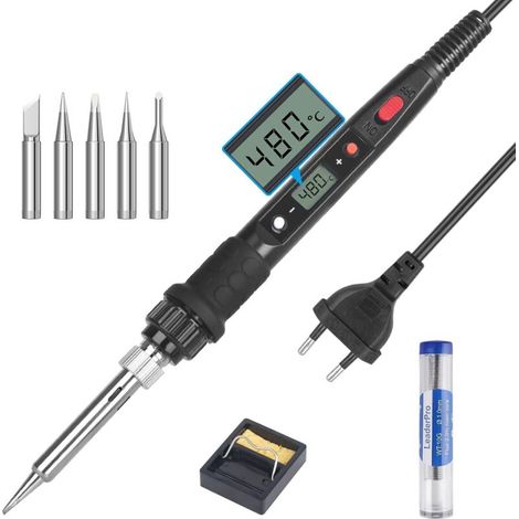 Elektrisches Lötkolben-set 80w, Einstellbare Temperatur 180℃–480℃ Sichtbar Mit Ein-/ausschalter, 5 Ersatzspitzen Für Tägliche Reparatur-, Löt- Und Schweißarbeiten