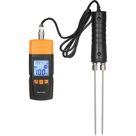 3-in-1 Digitales Holzfeuchtemessgerät Für Brennholz, Feuchtigkeitsanalysator Für Brennholz, Raumtemperatur- + Luftfeuchtigkeits- + Holzfeuchtetestgerät Mit Extra Langer Sonde Für Holz
