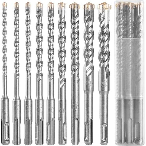 Betonbohrer Sds, 9-teilig (5 Mm 16x160 Mm) Fliesenbohrer, Bohrer- Und Meißelset Für Bohrhammer, Querbohrer Für Beton, Ziegel, Stein, Naturstein, Metall