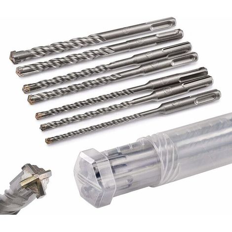 Bohrer-set, Hammerbohrer Für Beton Mit 4 Schneiden In Den Größen 5, 6, 6, 8, 8, 10, 12 X 160 – Verpackt In Einer Praktischen Drehbox