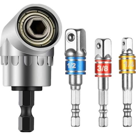 1 Stück 90-grad-winkelbohrer Und 3 Stück Adapterhülsen-set 1/2" 3/8" 1/4", 105-grad-magnetischer Schnellwechsel-winkelvorsatz Für Elektrische Bohrmaschine