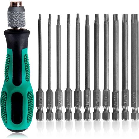 Satz Mit 11 Magnetischen Professionellen Torx-schraubendrehern (t6-t40) - Länge 100 Mm - Für Elektronik, Mechanik & Heimwerken - Ergonomischer Griff