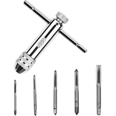 6 Stück T-griff Gewindebohrer Ratschen-gewindeschneider Einstellbar Mit M3-m8 Gewinde Reversibler Ratschen-gewindeschneider Mit 5 Stück Linksdreher Set Handwerkzeug - Fei Yu