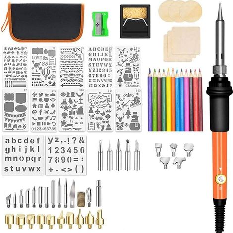Treetalk – 60w Pyrogravurgerät Für Holz Und Leder – Spitzen Aus Gehärtetem Metall – Ergonomischer Griff – Komplettset Mit Schablone Und Zubehör