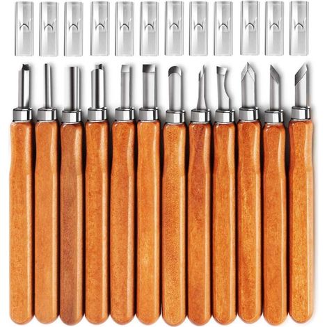 12-teiliges Set Aus Sk5-holzschnitzmessern Zum Schnitzen Von Geschenken, Kürbissen Und Kunsthandwerk Aus Holz, Geeignet Für Anfänger Und Profis