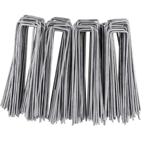 Satz Von 100 Befestigungspfählen, 150 Mm Lang, 25 Mm Breit, 3 Mm Durchmesser, Aus Verzinktem Stahl, U-förmig, Für Unkrautvlies, Gartenschlauch, Zaun Und Netz - Fei Yu