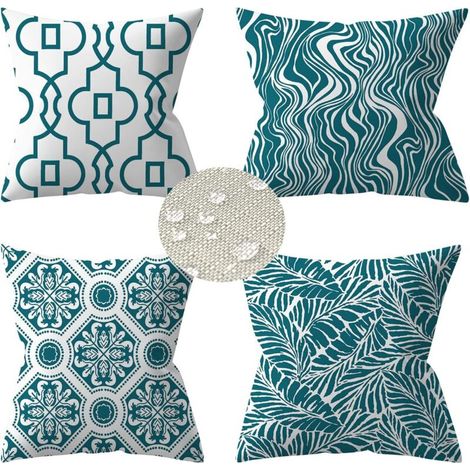 4er-set Outdoor-kissenbezüge 45x45 Cm – Synthetisches Leinen Aus Polyester – Wasserfest Und Verschleißfest – Türkise Gartendekoration
