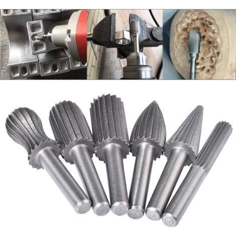 6er-set Rotierende Fräser Aus Wolframkarbid, Doppelschneidig, 6 Mm, Wolframkarbit-schaft, Schleif-/gravier-/fräsaufsätze Für Rotationswerkzeuge