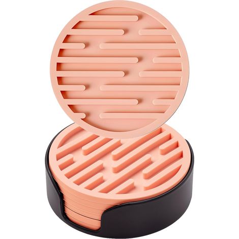 6er-set Silikonuntersetzer Mit 10 Cm Durchmesser (rosa) Mit Haltern, Rutschfeste Runde Untersetzer, Geeignet Für Tassen Und Trinkgläser