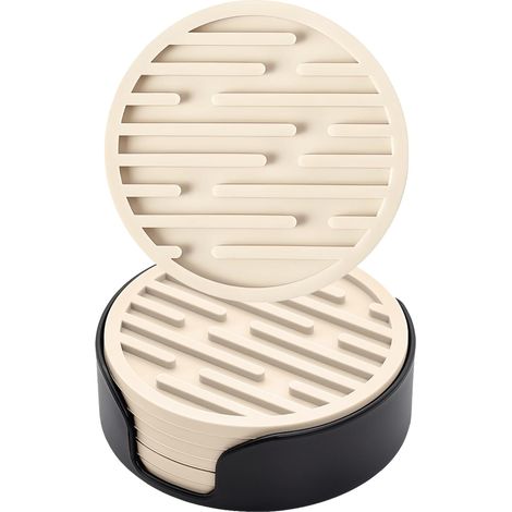 6er-set Silikon-untersetzer Mit 10 Cm Durchmesser (beige) Mit Halterungen, Runde Rutschfeste Untersetzer, Geeignet Für Tassen Und Trinkgläser
