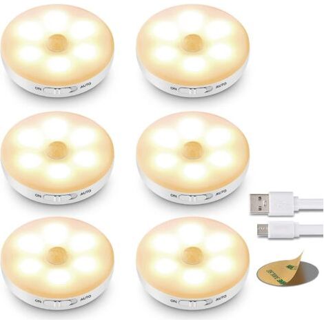 6er-set Led-lampen Mit Bewegungsmelder, Wiederaufladbare Led-leuchten Für Den Innenbereich Mit Magnetischem Klebestreifen Für Schrank-, Treppen-, Küchen- Und Garagenbeleuchtung Usw. [klasse