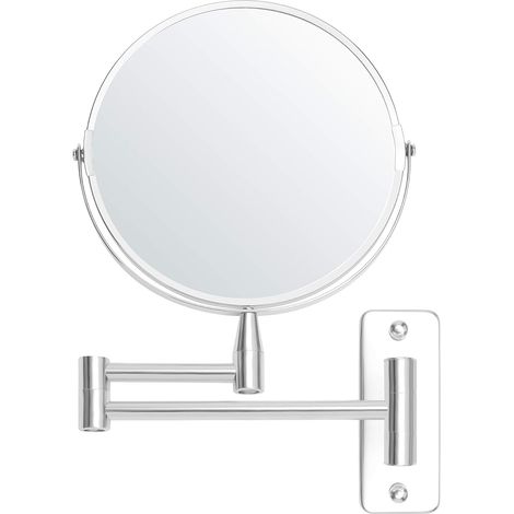 Runder, Erweiterbarer Wandspiegel Mit 360°-drehung – 5-fache Vergrößerung – Edelstahl – Maße 22 X 20,7 Cm – Wandmontage Für Make-up
