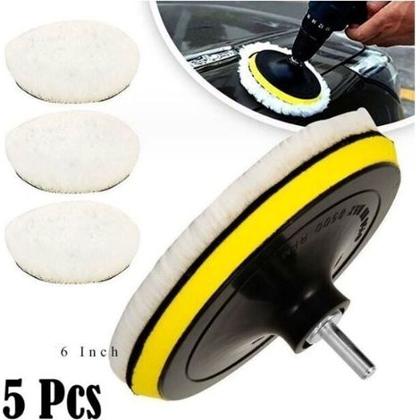 5 Stück 150mm Wollpolierschwämme, Polierscheiben Schwamm Polierpads Kit Autopolitur Mit M14 Bohrer Für Bohrmaschine Zum Polieren Von Autos, Schleifen Und Wachsen