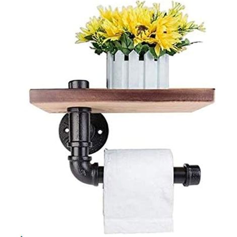 Dekorative Wandhalterung Für Toilettenpapier Im Industriestil – Stahlrohr Mit Holzablage Als Badezimmerdekoration