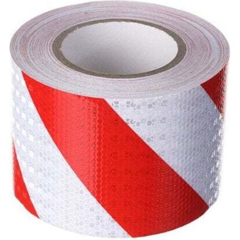 Signalband, Reflektierendes Signalband Aus Rotem Und Weißem Twill, 10 Cm Breit Und 25 M Lang.