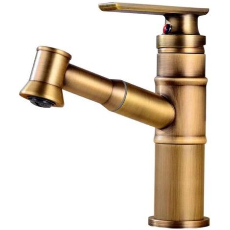 Vintage Badezimmerarmatur, Einhebelmischer Mit Ausziehbarer Handbrause, Waschtischarmatur, Küchenspülenarmatur, Hoher Auslauf, Messing Mumu