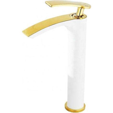 Einhebel-arbeitsplatten-wasserhahn Für Badezimmerwaschbecken Mit Einzelloch, Brückenmontage, Weißgold (lange Version)