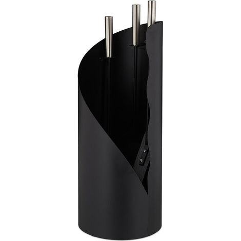 Kaminbesteck, Modern, 4-teiliges Set Mit Schürhaken, Ascheschaufel, Besen & Ständer, Schwarz