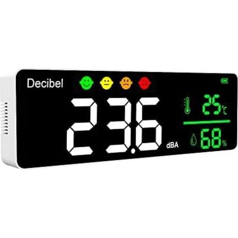 3-in-1 Digitaler Schallpegelmesser – Dezibelzähler, Thermometer, Hygrometer – Großes Beleuchtetes Display – Automatische Kalibrierung
