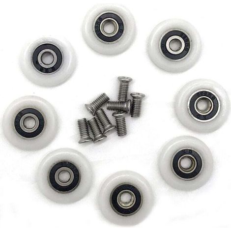 Satz Mit 8 Duschabtrennungsrollen 23 Mm – Kunststoffrollen – Edelstahlschrauben M5 X 20 Mm – Für Glastüren