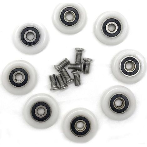 Satz Mit 8 Dusch­tür­rollen 23 Mm – Kunststoff­lauf­räder – Edelstahlschrauben M5 X 20 Mm – Für Glastüren