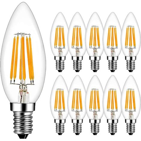 Led-glühbirnen Mit Glühfaden, E14, 6w (entspricht 60w), Warmweiß 2700k, 600lm, E14-flammenform-kerzenbirne, Led-glühfaden-kerzenbirne, Nicht Dimmbar, 10er-pack [energieeffizienzklasse A++]