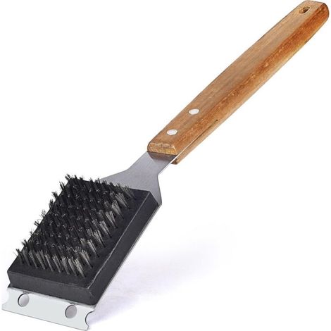 Grillbürste Und -schaber Mit Austauschbarem Edelstahlkopf – Grillbürste Für Den Außenbereich Mit Verlängertem 15-zoll-holzgriff – Kratzt Den Grill Nicht