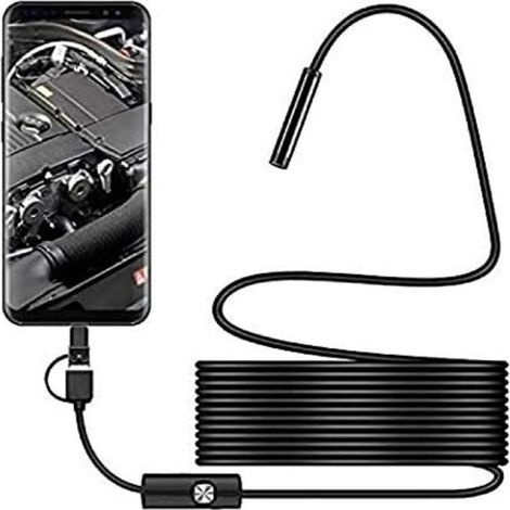 Wasserdichte Usb-c-inspektionskamera, 2,0 Mp, Ip67, Halbstarrer 5-m-kabel, 6 Einstellbare Led-leuchten, 360°-drehung Für Unzugängliche Bereiche