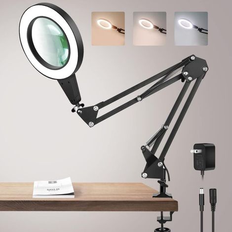8x Vergrößerungsglas Aus Echtem Glas – Durchmesser 4,13 Zoll – 3 Led-modi – Einstellbare Beleuchtung – Metallclip Für Sicheren Halt