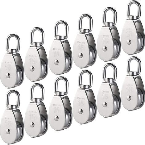 12 Stück M15 Einfache Rolle Aus Edelstahl 304, 15 Mm Einzelrollenblock, Drehkran-haken, Glattes Seil, Drahtseil, Tragfähigkeit 77 Lbs/35 Kg