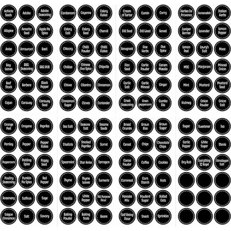 Set Aus 144 Selbstklebenden Etiketten Für Gewürzgläser, 13,5 X 26,7 Cm – Wasserdichtes Pvc – Leicht Lesbar – 9 Leere Blätter Enthalten