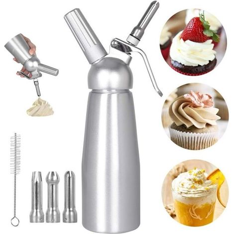 Siphon Chantilly Professionnel 500ml, Sahnespender Mit 3 Edelstahl-düsen Aus Aluminium Für Mousses Und Crèmes, Gaskartuschen-sahnespender
