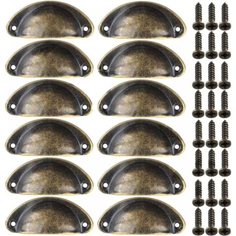 12 Stück Vintage Möbelgriffe, Muschel-knöpfe Aus Metall Für Schränke, Kommoden, Küche Und Schubladen, Antikmessing 81x35mm
