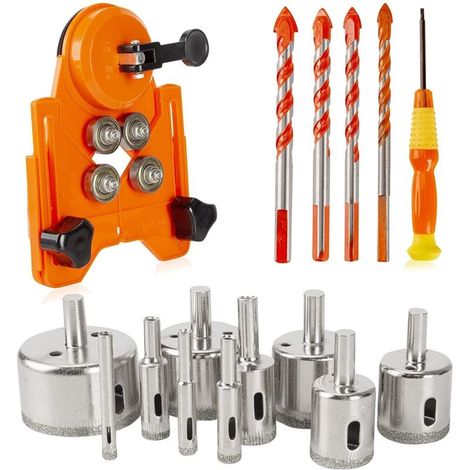 15-teiliges Diamantbohrer-set Für Fliesen - Lochsägen-kit Mit Verstellbarer Lochsägenführung Und Ultimativen Dreieckigen Bits Für Fliesen, Keramik, Glas, Porzellan, Marmor