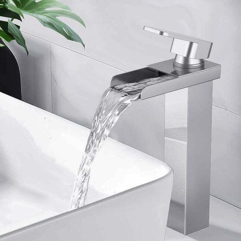 Badarmatur Waschtischmischer Kaskade Chrom Messing Quadratisch Aufsatzwaschbecken Einhebel Mischbatterie Hochbau Für Waschbecken Handwaschbecken Badezimmerarmatur