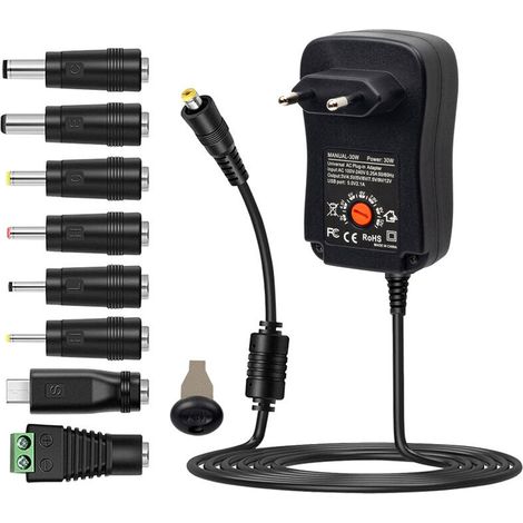 Universelles Ac-dc-netzteil 30w Mit Usb-anschluss 5v 2,1a, Steckbares Ac-ladegerät Mit Einstellbarer Ausgangsspannung Von 3v Bis 12v Und 8 Dc-adaptern Für Haushaltselektronik
