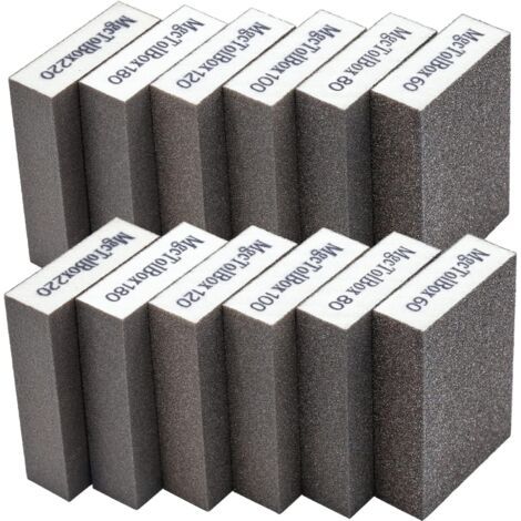 Set Aus 12 Hochdichten Schleifschwämmen – Körnungen 60/80/100/120/180/220 – Nass- Und Trockenschliff – Für Hartholz Und Metall - 12 Stück
