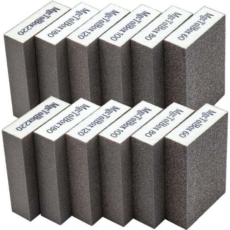 12er Set Schleifschwämme, Schleifblöcke Polierkit Körnung 60/80/100/120/180/220 Waschbar Und Wiederverwendbar