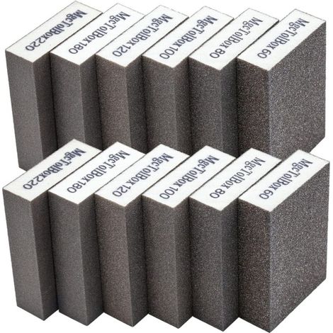 Set Aus 12 Hochdichten Schleifschwämmen, Körnungen 60/80/100/120/180/220, Für Nass- Und Trockenschliff, Geeignet Für Hartholz Und Metall - 12 Stück