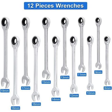 Ratschen-maulschlüssel, Satz Aus Stecknüssen Und Bits, Verstellbarer Ratschenschlüssel 8mm-19mm, 12-teilig Für Garage Und Heimwerken (maulschlüssel)