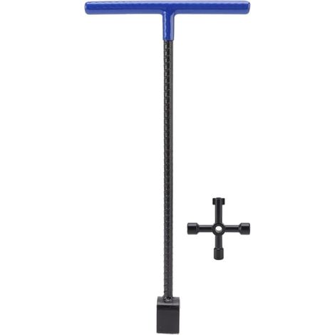 Stahl-wasserzählerschlüssel, Multifunktionaler T-griff-schlüssel, Bordsteinschlüssel Mit 4-wege-nutzwerkzeug Für Ventile Und Wasserhähne, Blau