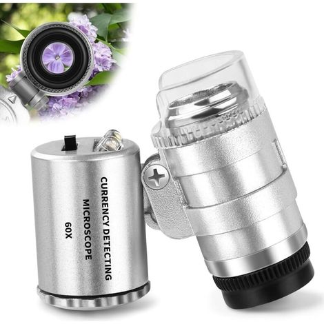 Juwelierlupe 60x Mit Licht - Taschenmikroskop - Edelsteinlupe Mit Led/uv-licht - Vergrößerungslupe - Trichomlupe Für Feinarbeiten, Schmuck, Münzen
