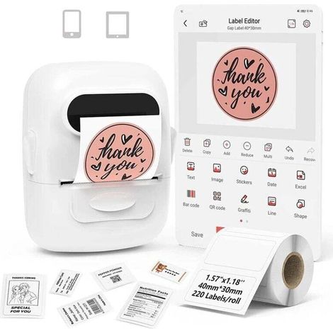 Etikettendrucker Barcode-etikettendrucker Mini Etikettiermaschine Selbstklebende Label Maker Bluetooth Thermisch P50 Kompatibel Mit Smartphone Und Pc (weiß, 1 Papierrolle)
